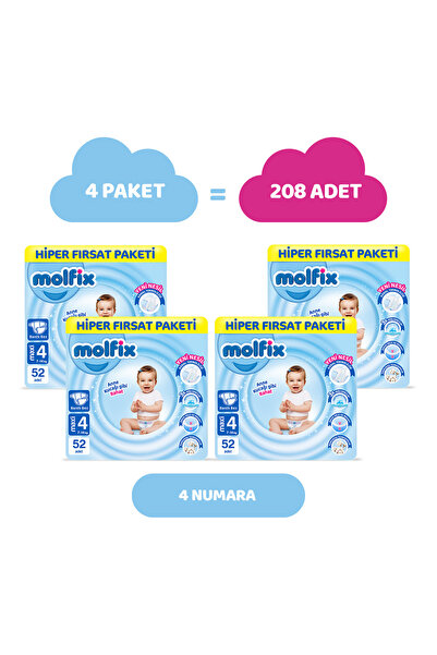 Molfix Kanal Teknolojisi Hiper Fırsat Paketi 4 Beden Maxi 208 Adet