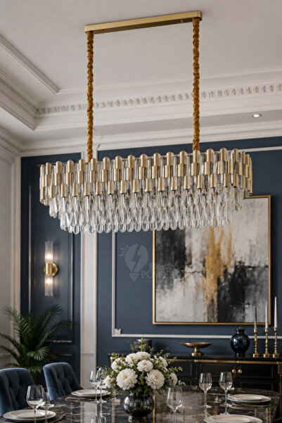 best power Gold Color Hanging Chandelier with Crystal Detail for Classic Deco...