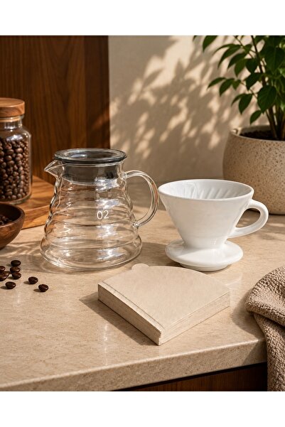 BrewCups V60 02 Kahve Demleme Seti | Seramik Dripper, Cam Server ve Filtre Ka...