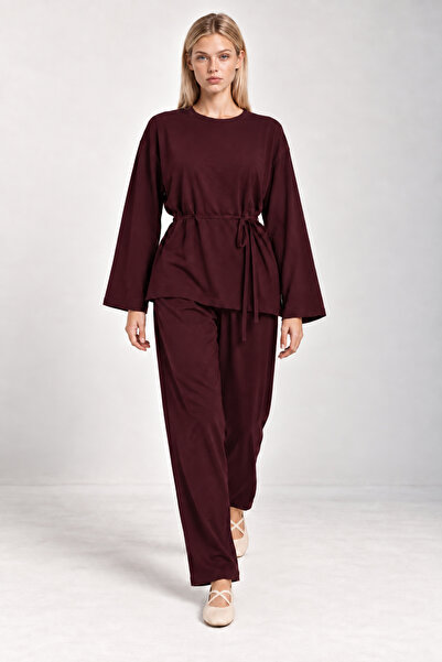 Lovelyİstanbul Tie-Dye Detailed Top and Bottom Modal Set Lby0075 Mürdüm