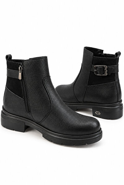 Moda Pie Contesa side buckle zippered women's genuine leather boots black skin