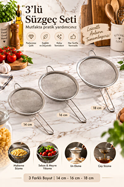 Porsima 15858 Liam 3-Piece Strainer Set Stainless Wire Strainer Steel Colande...