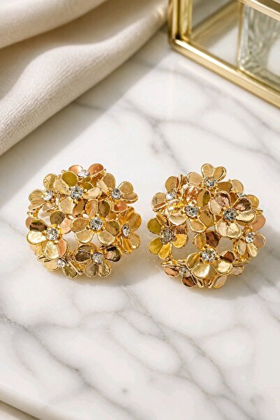 mosmoda Gold Taşlı Çiçek Küpe
