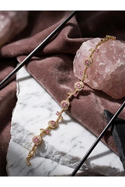 Pembe Çiçek Işıltılı Bileklik