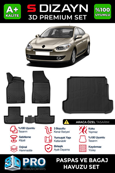 S Dizayn S-Dizayn Renault Fluence 3D Pro Havuzlu Paspas ve Bagaj Havuzu Seti ...