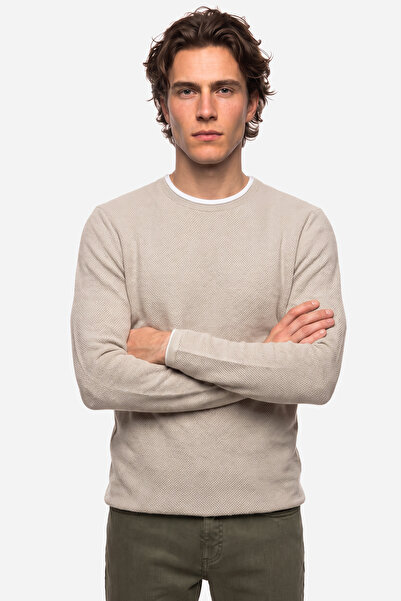 Mudo Men's Beige Crew Neck Sweater