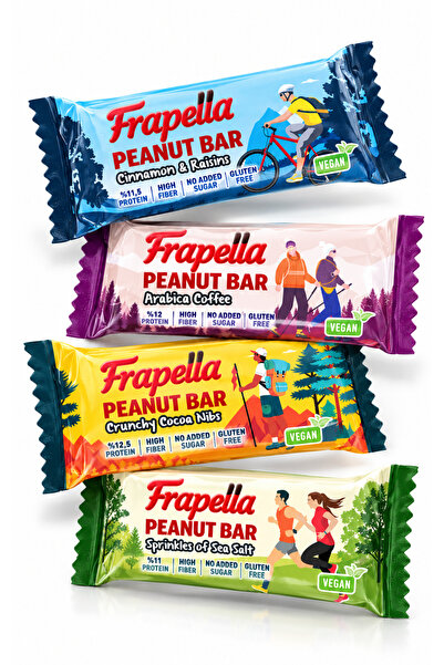 Frapella Meyveli Fıstık Bar Deneme Paketi Şeker ilavesiz Vegan 40 Gr. x 12 Adet