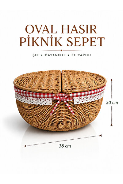 Rosie Piknik Sepeti Oval Hasır Detaylı 38 cm