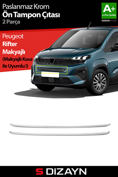 S Dizayn S-Dizayn Peugeot Rifter Makyajlı Krom Ön Tampon Çıtası 2 Prç 2024 Üz...