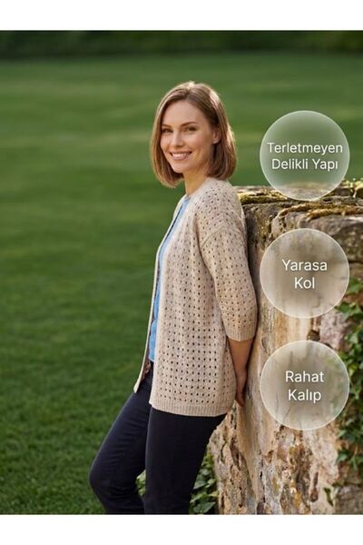 URUMDAY Knitwear Perforated Buttonless Sizeless Cardigan