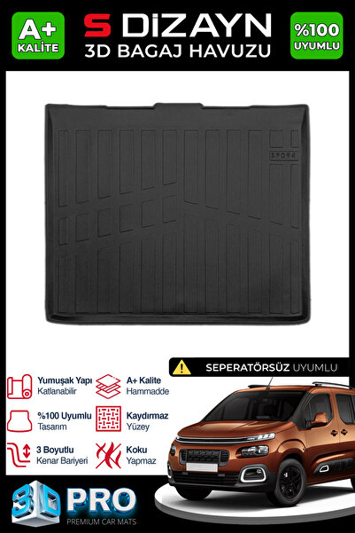 S Dizayn S-Dizayn Citroen Berlingo Seperatörsüz 3D Pro Bagaj Havuzu 2019 Üzer...