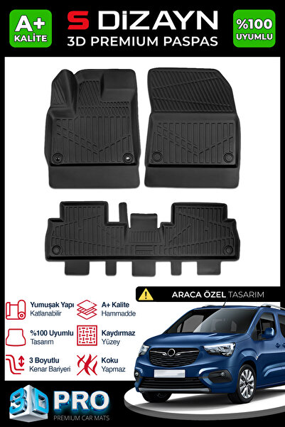 S Dizayn S-Dizayn Opel Combo E 3D Pro Havuzlu Paspas 2018-2023 A+ Kalite 3DS-...