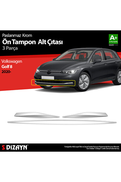 S Dizayn S-Dizayn VW Golf 8 HB Krom Ön Tampon Alt Çıtası 3 Prç. 2020-2024 765...