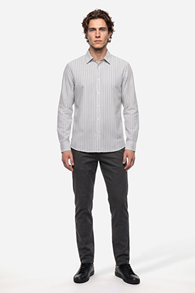 Mudo Men's Khaki Herringbone Patterned Straight Fit Trousers