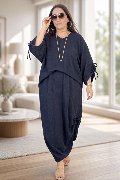 yagmurberen Ruched V-Neck Blouse with Elastic Waist and Drawing Detail on the...