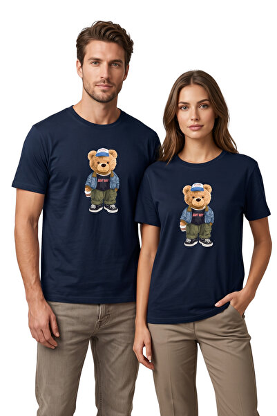 DK DAKSEL Tricou unisex cu imprimeu cu ursuleț alb, 100% bumbac, supradimensi...