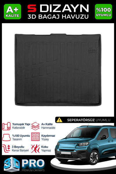 S Dizayn S-Dizayn Fiat Doblo Seperatörsüz 3D Pro Bagaj Havuzu 2023 Üzeri A+ K...