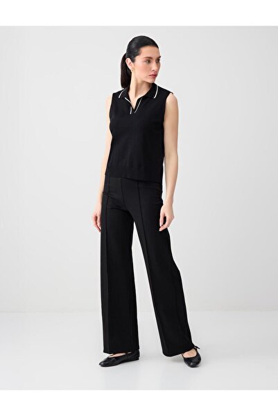 Jimmy Key Black Relaxed Fit Wide Leg High Waist Long Knitted Trousers