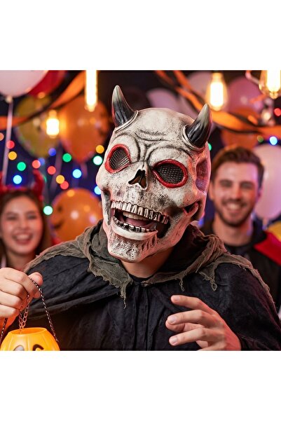 Goodmark Mască de Halloween, Goodmark, model de craniu de demon, gri cu coarn...