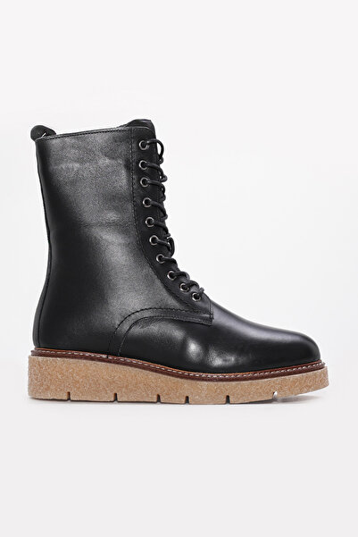 FAST STEP Genuine Leather and Fur Black Women's Classic Boots 657Kza2504