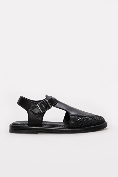 FAST STEP Genuine Leather Black Women's Classic Sandals 710Za793