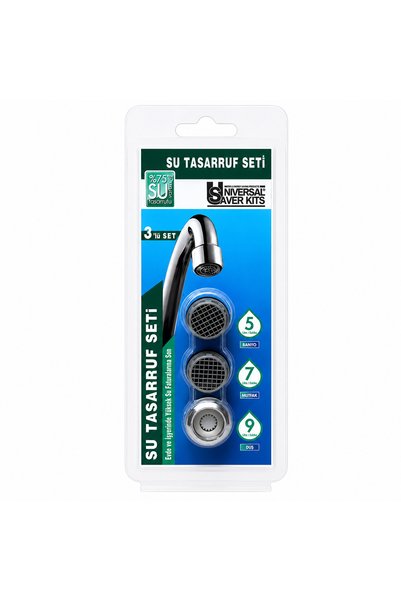 universal saver kits 3’lü Su Tasarruf Seti | %75 Tasarruf | Evye-Banyo Batarya ve Duş Sistemleriyle Uyumlu