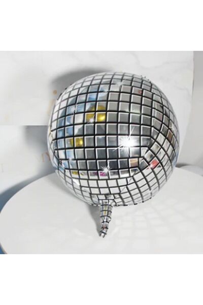 partidolu 50x50 cm 4D Hologram Baskı Gümüş Renk Disko Topu Balon 1 Adet Yılba...