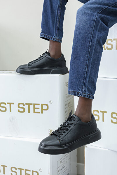 FAST STEP Ανδρικά παπούτσια casual από γνήσιο δέρμα μαύρο 401MA777