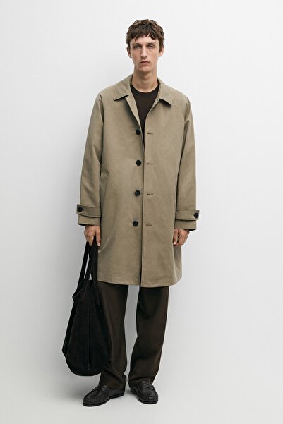 Massimo Dutti %100 pamuklu oversize uzun trençkot