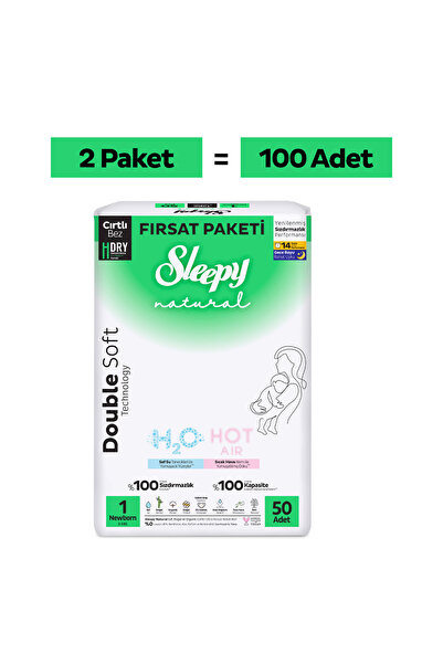 Sleepy Natural Double Soft Ultra Fırsat Paketi Bebek Bezi 1 Numara Newborn 100 Adet