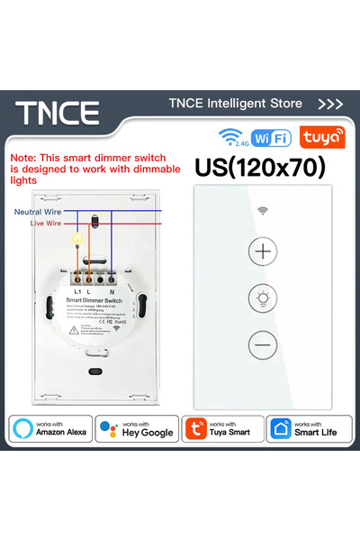 choice2 Smart Dimmers White US 120x72 TNCE Tuya Dimmer Switch WIFI EU/US Brig...