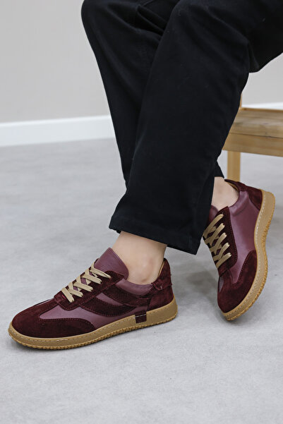 FAST STEP Genuine Leather Burgundy Suede Burgundy Women's Casual Shoes 246Za2004
