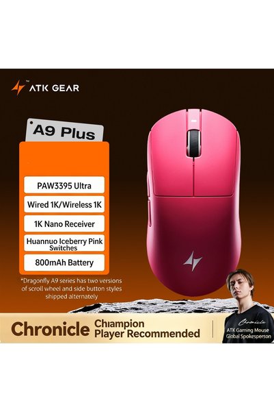 Choice10 A9 Plus Red ATK A9 Air Tri Mode Dual 8K Wireless Gaming Mouse PAW395...