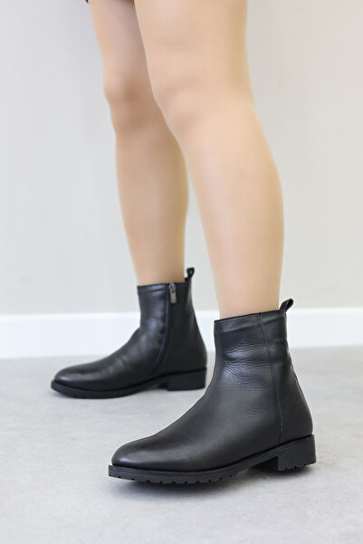 FAST STEP Genuine Leather and Fur Black Women's Classic Boots 257Kza630