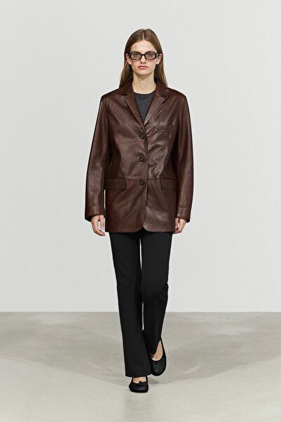 Massimo Dutti Cep detaylı napa deri blazer