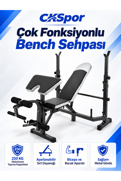 CKSpor Çok Fonksiyonlu Bench Press Sehpası Biceps ve Bacak Aparatlı Ağırlık Ç...