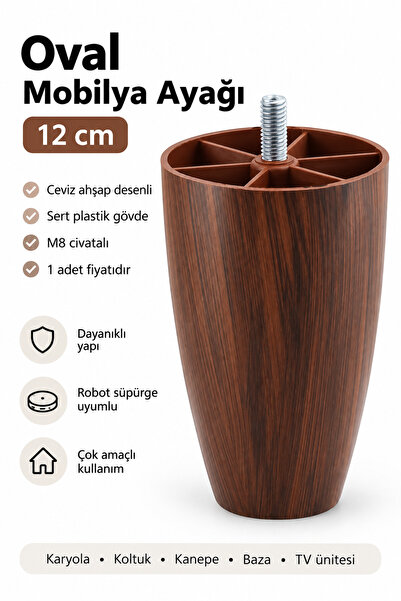 NUBLADO BRO Vidalı Oval Plastik 12 Cm (CEVİZ) Mobilya Dolap Kanepe Koltuk Baz...