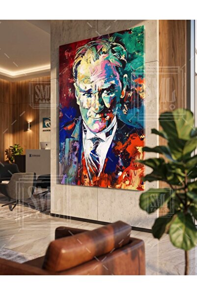 SML TABLO Mustafa Kemal Atatürk Carizma Portret Efect de vopsea în ulei Decor...