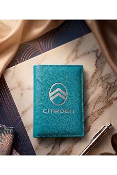 EFE DERİ Citroen Turquoise Leather Stitched License Case Container Auto Vehic...