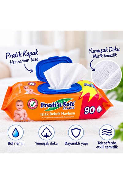 FRESHNSOFT Fresh’n Soft Classic Islak Bebek Havlusu 90 Yaprak