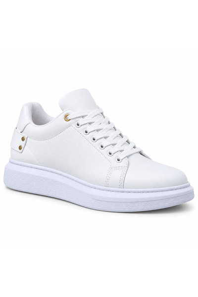 BESKAR Kb-047 White Men's Sneaker - Gold Detailed Leather Surface Breathable ...
