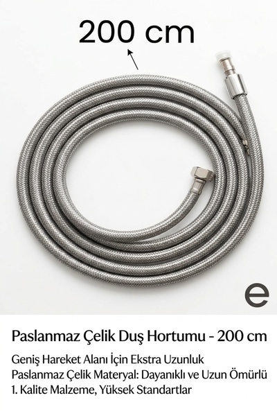 FİYU TEDARİK Çelik Duş Hortumu 200 cm Komple Dış Çelik Sargı 1.Kalite
