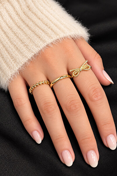 TREND COLLECTİON Zirkon Taşlı Gold Zarif Ayarlanabilir Fiyonk, Alyans, Yaprak...