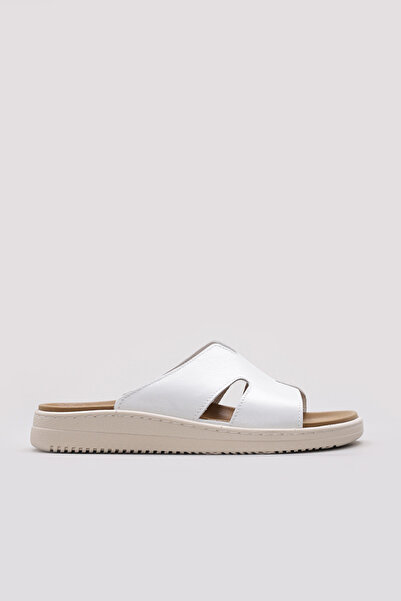 FAST STEP Genuine Leather White Women's Short Heeled Slippers 160Zahr0250