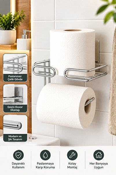 SUNTEL BANYO VE MUTFAK AKSESUARLARI Yapışkanlı Tuvalet Kağıtlığı - Yedekli Banyo Aksesuarı