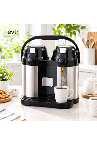 EVİMİST 5 LT Lüks Çiftli 304 Paslanmaz Çelik Termos | Musluklu | Taşıma Kulpl...