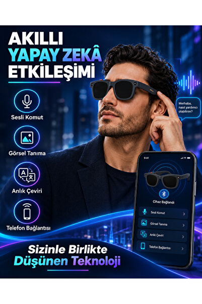 EN SİGA Yapay Zeka 3 Lensli Akıllı Gözlük 8 MP Kamera 1080P Anti-Shake AI Çeviri Bluetooth