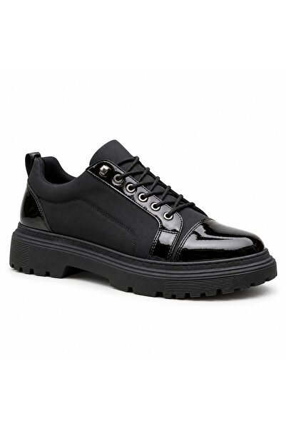 BESKAR Ba0245 Black Patent Leather Parachute Detailed Smart Rubber Lacing Hig...