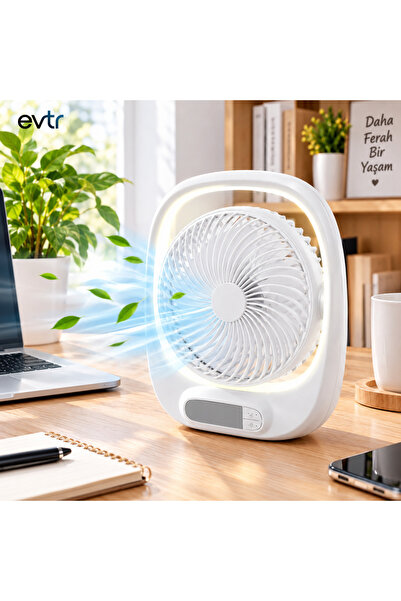EVİMİST Şarjlı USB Masa Üstü Fan Vantilatör 7 İnç 20 cm Işıklı 3 Kademeli Hız...