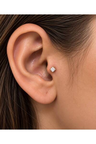Arescollection 1 ADET ZİRKON TAŞLI ZARİF TRAGUS HELİX LOBE UYUMLU PİERCİNG KÜPE